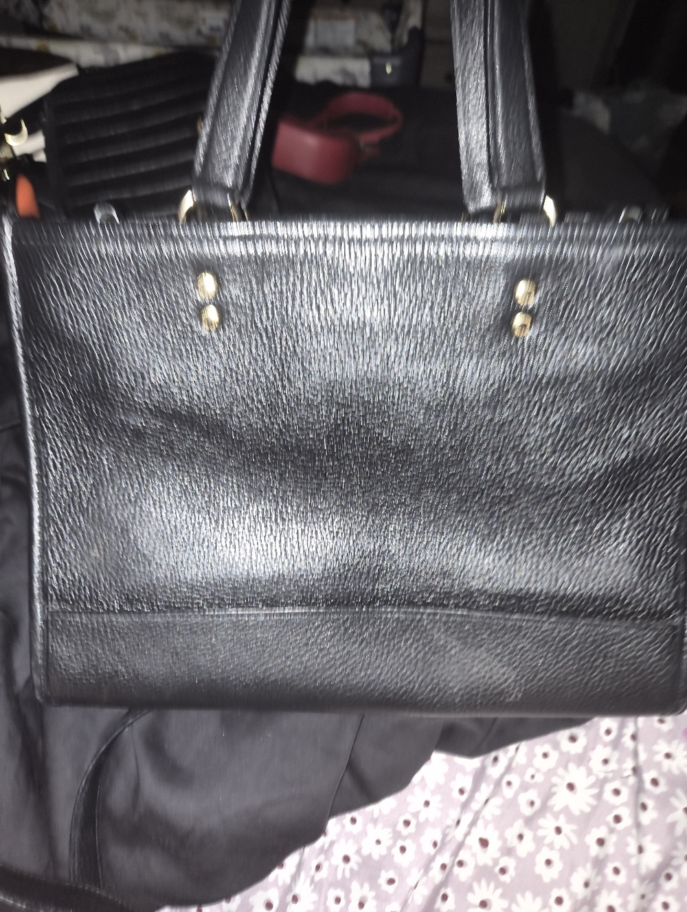 Black Leather Tote Handbag - Classic Men's Bag - Picture 4 of 8